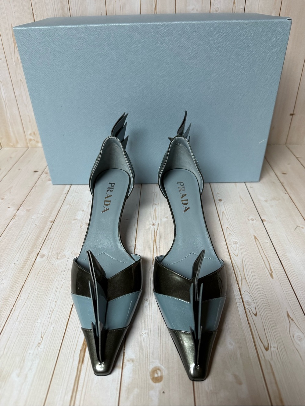 Prada Colorblock Pointed Toe d’Orsay Pumps Blue/Dark Grey Sz 37.5 / 7.5 - Picture 6 of 15